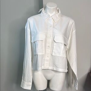 NWT Cropped White Cotton Blouse XL